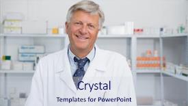  Presentation with hospital pharmacy - PPT theme having pharmaceutical medicine - smiling doctor in a hospital background and a sky blue colored foreground