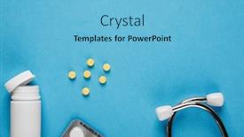  Presentation with pharmaceutical tablets - Audience pleasing PPT layouts consisting of pharmaceutical medicine pills tablets and bottle end stethoscope isolated on blue background copy space for text backdrop and a light blue colored foreground