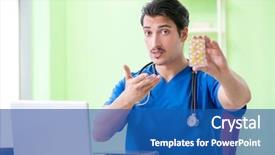  Presentation with pharmaceutical - Presentation having pharmaceutical medicine presentation - young doctor working background and a  colored foreground