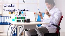 Presentation with chemist - Amazing PPT theme having pharmaceutical medicine presentation - young handsome chemist working backdrop and a  colored foreground