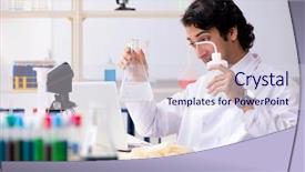  Presentation with lab google - Slides consisting of pharmaceutical medicine presentation - young handsome chemist working background and a  colored foreground