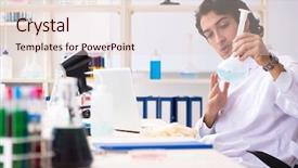  Presentation with young students working in groups - Colorful presentation enhanced with pharmaceutical medicine presentation - young handsome chemist working backdrop and a  colored foreground