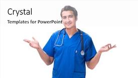  Presentation with history earth globe isolated white - Beautiful presentation featuring pharmaceutical medicine presentation - young male doctor isolated backdrop and a  colored foreground