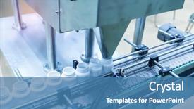 Presentation with production line - Slide deck with pharmaceutical packing production line conveyer background and a teal colored foreground