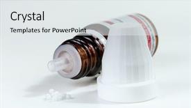  Presentation with homeopathy - Colorful presentation design enhanced with pharmaceutical pellet - homeopathy globules or globuli spilling backdrop and a white colored foreground