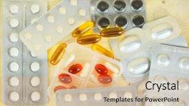  Presentation with medicines - Slides featuring pharmaceutical pellet - image of medicines background and a  colored foreground