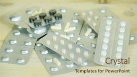  Presentation with pellet - Presentation design consisting of pharmaceutical pellet - image of medicines background and a  colored foreground