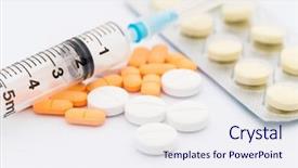  Presentation with insulin - Presentation having pharmaceutical pellet - medication in tablets and capsules background and a  colored foreground