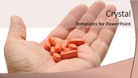  Presentation with pellet - Colorful slide set enhanced with pharmaceutical pellet - pill in a hand isolated backdrop and a lemonade colored foreground