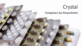  Presentation with packs - Audience pleasing slide deck consisting of pharmaceutical pellet - row of pills in blister backdrop and a white colored foreground