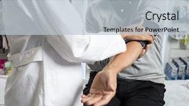  Presentation with blood test - Colorful slides enhanced with pharmaceutical preparations - chemist preparing patient for blood backdrop and a lemonade colored foreground