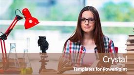  Presentation with chemistry - Colorful slides enhanced with pharmaceutical preparations - female student preparing for chemistry backdrop and a tawny brown colored foreground