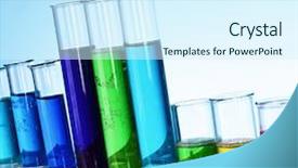  Presentation with test tubes - Colorful slides enhanced with pharmaceutical preparations - multicoloured test tubes backdrop and a cool aqua colored foreground