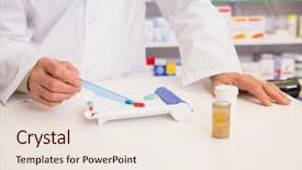  Presentation with pharmaceutical - Beautiful presentation theme featuring pharmaceutical preparations - pharmacist preparing some medicine backdrop and a sky blue colored foreground