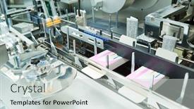  Presentation with production line - Colorful PPT layouts enhanced with pharmaceutical-production-line-medicine-packing backdrop and a light gray colored foreground