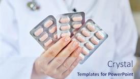  Presentation with pharmaceutical - PPT theme featuring pharmaceutical-representative-or-doctor-holds background and a sky blue colored foreground