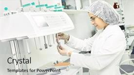  Presentation with pharmaceutical - Presentation design consisting of pharmaceutical researcher making dissolution test background and a light gray colored foreground