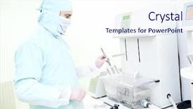  Presentation with pharmaceutical factory - PPT theme consisting of pharmaceutical scientific male researcher background and a sky blue colored foreground