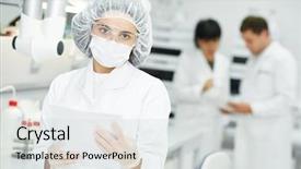  Presentation with staff - Slide set featuring pharmaceutical staff worker in uniform background and a light gray colored foreground