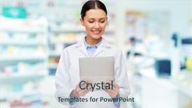  Presentation with pharmacy tablet - Audience pleasing PPT theme consisting of medicine pharmacy people health care and pharmacology concept - smiling female doctor with tablet pc computer over drugstore background backdrop and a sky blue colored foreground