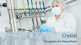  Presentation with pharmaceutical factory - PPT layouts featuring pharmaceutical worker with equipment mixing background and a lemonade colored foreground