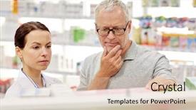  Presentation with health drug - Slide deck enhanced with pharmacia - medicine pharmaceutics health care background and a  colored foreground