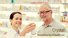  Presentation with health drug - PPT theme featuring pharmacia - medicine pharmaceutics health care background and a soft green colored foreground