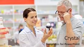  Presentation with health drug - Slide deck consisting of pharmacia - medicine pharmaceutics health care background and a coral colored foreground