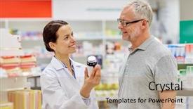  Presentation with health drug - Slides enhanced with pharmacia - medicine pharmaceutics health care background and a coral colored foreground