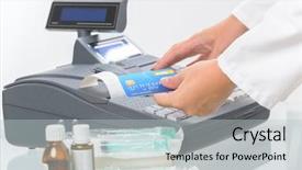  Presentation with medical pharmacy - Beautiful PPT theme featuring pharmacia - pharmacist or medical doctor holdnig backdrop and a light gray colored foreground