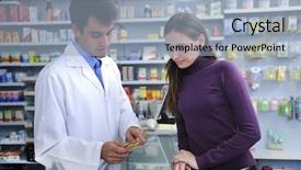  Presentation with pharmacy - PPT layouts featuring pharmacist advising client at pharmacy background and a light blue colored foreground