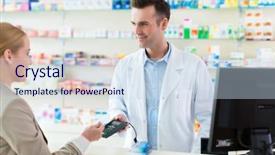  Presentation with pharmacy granules - PPT layouts featuring pharmacist and client at pharmacy background and a sky blue colored foreground