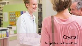 Presentation with plant extracts pharmacy - Cool new presentation theme with pharmacist and her customers talking backdrop and a coral colored foreground