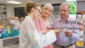  Presentation with customers - Presentation with pharmacist and her customers talking background and a coral colored foreground