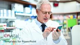  Presentation with pharmacist - Presentation theme featuring pharmacist-checking-his-smartphone background and a sky blue colored foreground