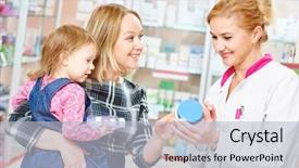  Presentation with family health - Presentation theme consisting of pharmacist chemist woman demonstrating vitamin background and a light gray colored foreground