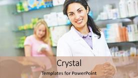  Presentation with portrait of excited overjoyed female - Amazing slide set having pharmacist chemist woman in pharmacy backdrop and a coral colored foreground