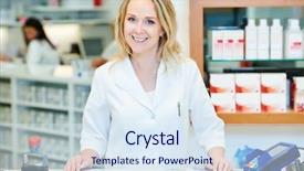  Presentation with pharmacy - Colorful slide set enhanced with pharmacist chemist woman in pharmacy backdrop and a sky blue colored foreground