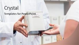  Presentation with alternative - Presentation enhanced with pharmacist counceling - woman shopping alternative drugs background and a  colored foreground