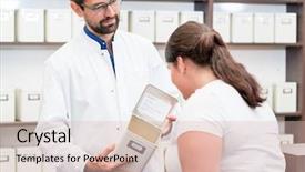  Presentation with alternative - PPT layouts enhanced with pharmacist counceling - woman shopping alternative drugs background and a  colored foreground