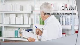  Presentation with hospital pharmacy - Audience pleasing PPT layouts consisting of pharmacist counting stock in pharmacy backdrop and a light gray colored foreground
