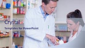  Presentation with pharmacy - Theme consisting of pharmacist explaining the pills background and a sky blue colored foreground