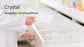  Presentation with prescription - Colorful PPT layouts enhanced with pharmacist filling prescription in pharmacy backdrop and a sky blue colored foreground