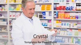  Presentation with pharmacist - Beautiful PPT theme featuring pharmacist holding a box backdrop and a  colored foreground