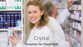  Presentation with hospital pharmacy - Slide deck consisting of pharmacist holding medicine jar at the hospital pharmacy background and a light gray colored foreground