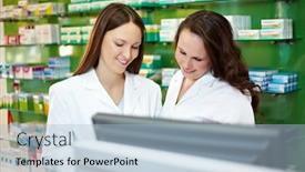  Presentation with pharmacy - Colorful slide set enhanced with pharmacist-in-pharmacy-is-training backdrop and a light blue colored foreground