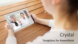  Presentation with healthcare technology - Presentation having pharmacist on tablet pc computer background and a coral colored foreground