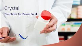  Presentation with pharmaceuticals - Colorful presentation theme enhanced with pharmacist-only-hands backdrop and a sky blue colored foreground