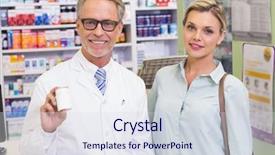 Presentation with hospital pharmacy - PPT layouts with pharmacist showing medicine jar background and a sky blue colored foreground