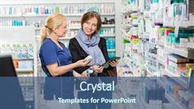  Presentation with medicines - Cool new presentation theme with pharmacist showing medicines in pharmacy backdrop and a ocean colored foreground